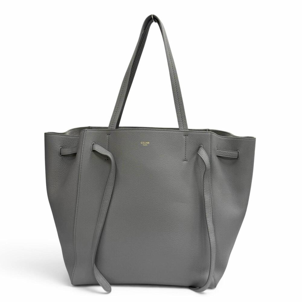 CELINE 18902 Cabas Phantom Small Logo Soft Grain Calf Tote Bag, Grey, Made in...